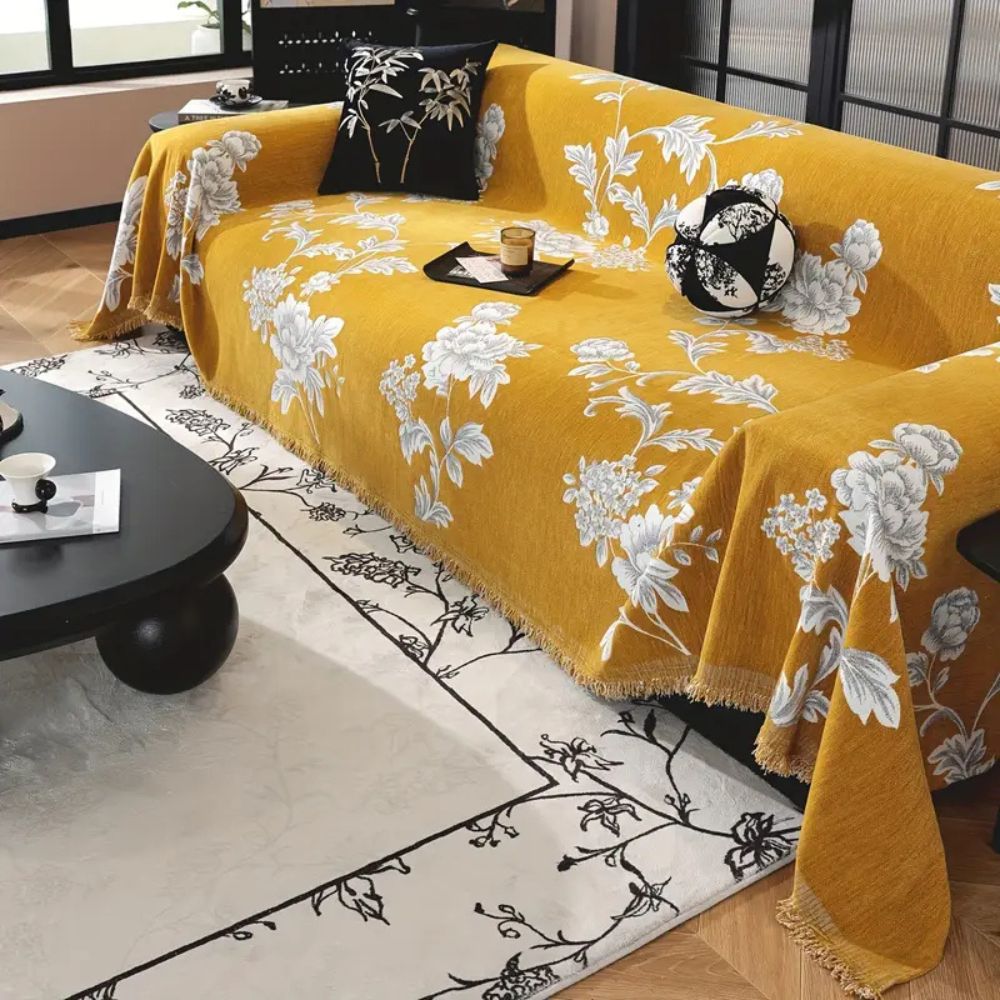 Elegant Floral Design Sofa Cover in Breathable Chenille Fabric