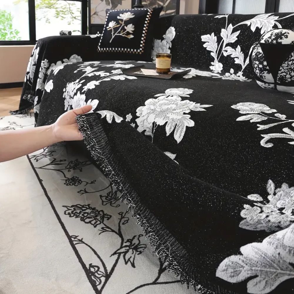 Elegant Floral Design Sofa Cover in Breathable Chenille Fabric