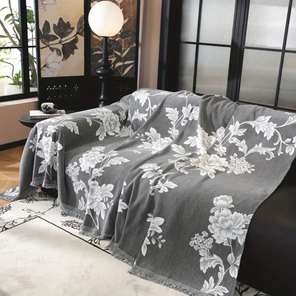Elegant Floral Design Sofa Cover in Breathable Chenille Fabric