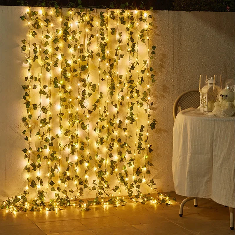 String Lights with Minimalist Flower and Leaf Design