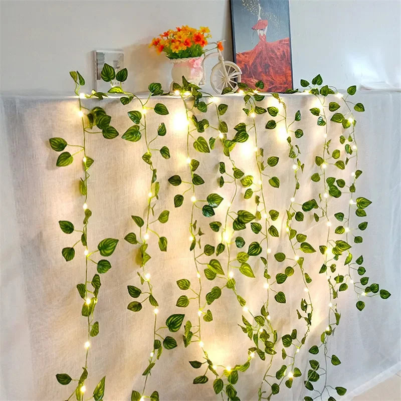 String Lights with Minimalist Flower and Leaf Design