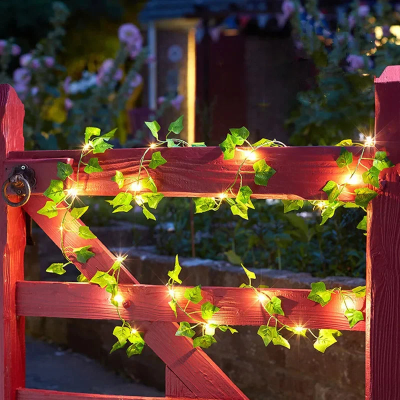 String Lights with Minimalist Flower and Leaf Design
