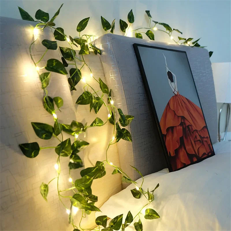 String Lights with Minimalist Flower and Leaf Design