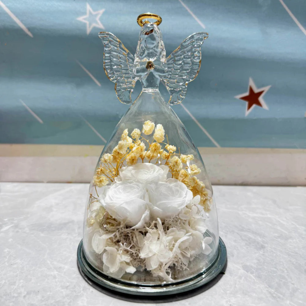 Preserved Rose in Glass Dome with Angel Light Display