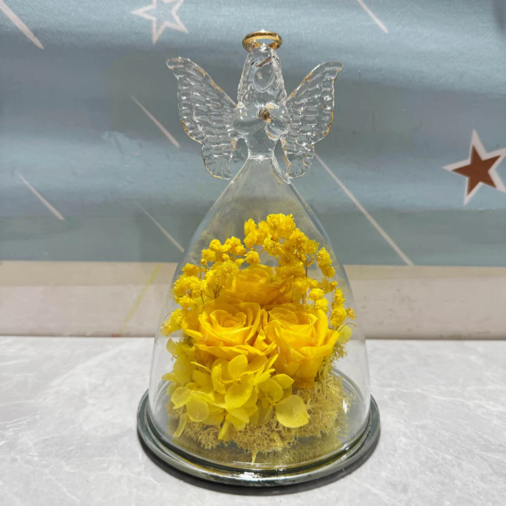 Preserved Rose in Glass Dome with Angel Light Display