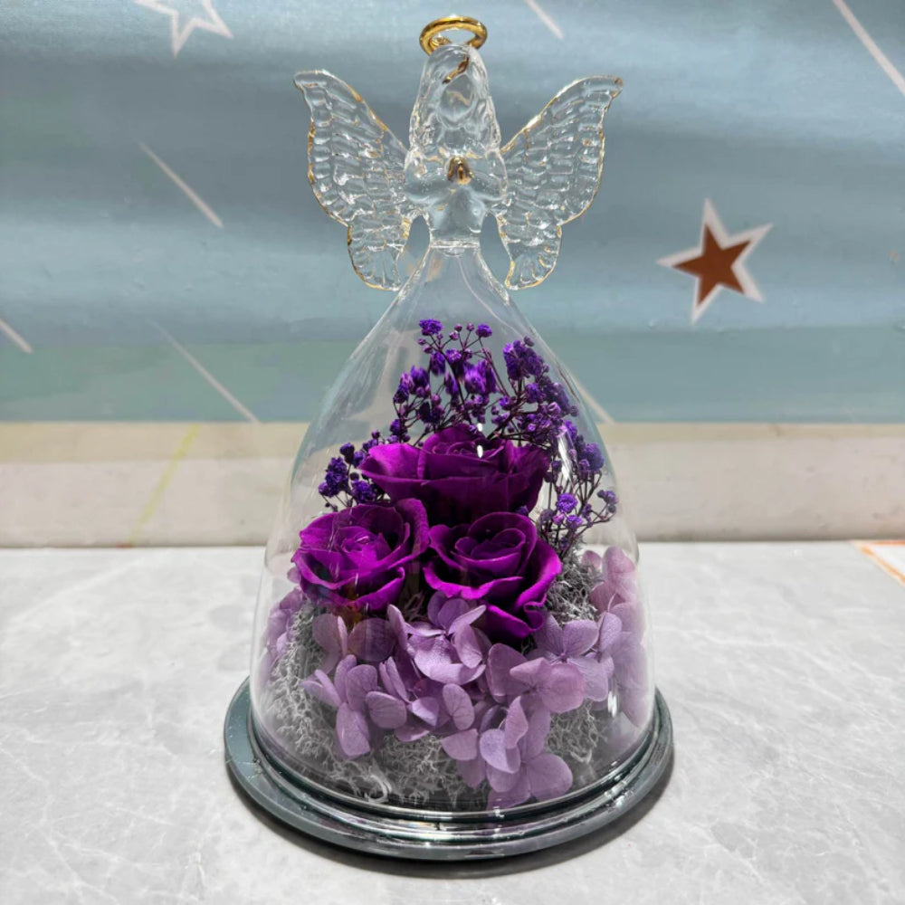 Preserved Rose in Glass Dome with Angel Light Display