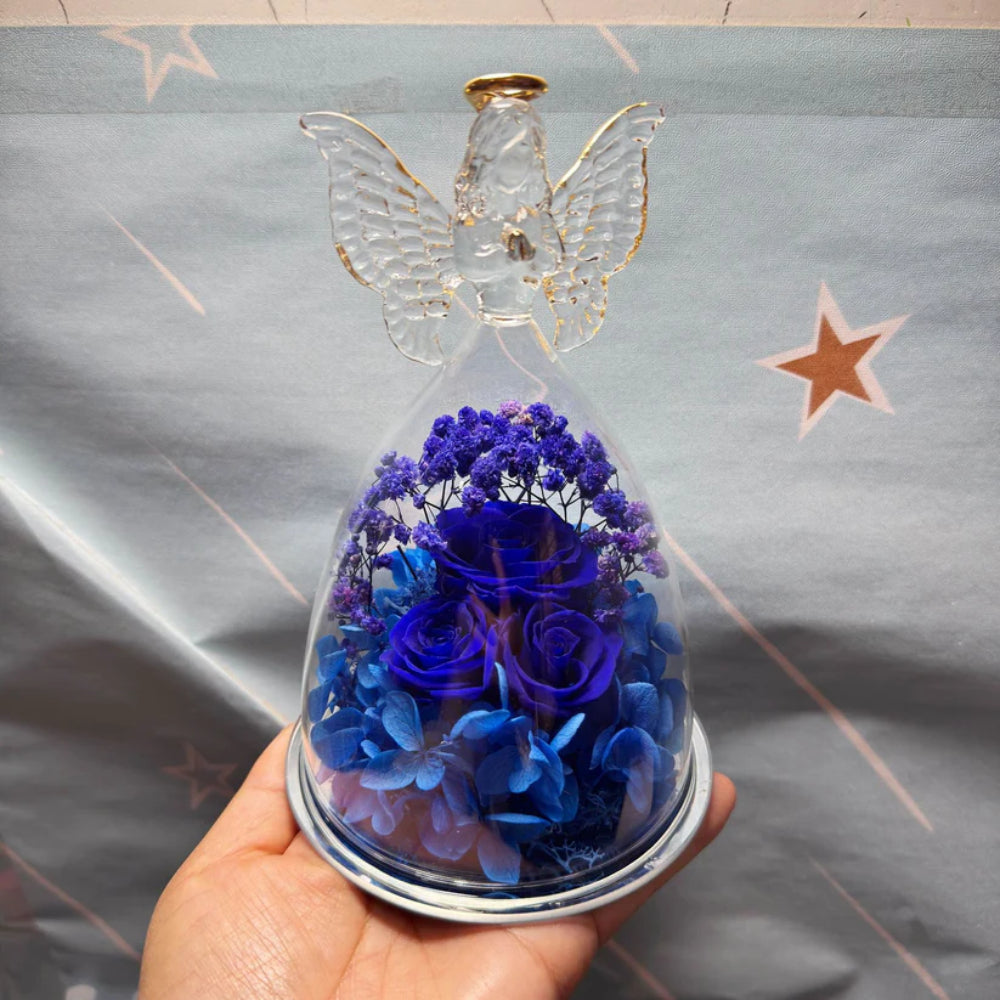 Preserved Rose in Glass Dome with Angel Light Display