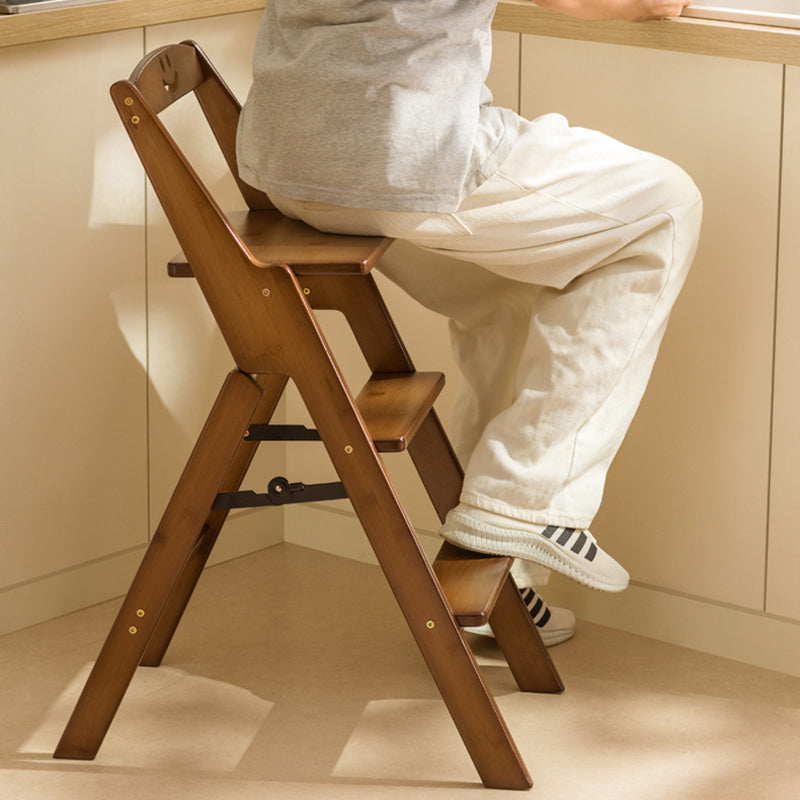 Compact Bamboo Step Stool with Backrest | Minimalist Design for Dining