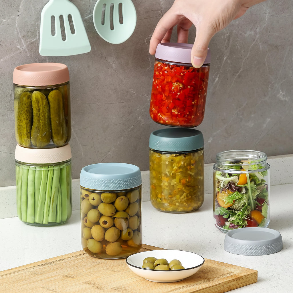 Airtight Stackable Kitchen Containers Set - Glass Food Storage Jars