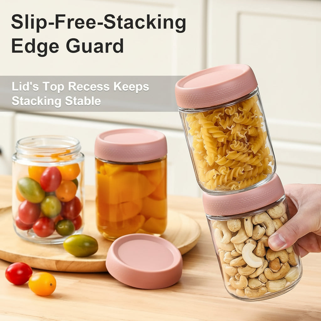 Airtight Stackable Kitchen Containers Set - Glass Food Storage Jars
