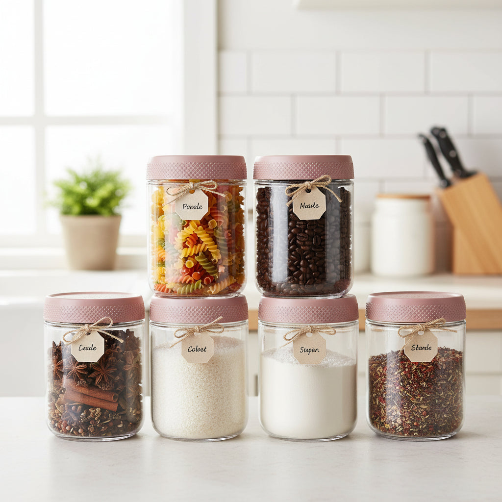 Airtight Stackable Kitchen Containers Set - Glass Food Storage Jars