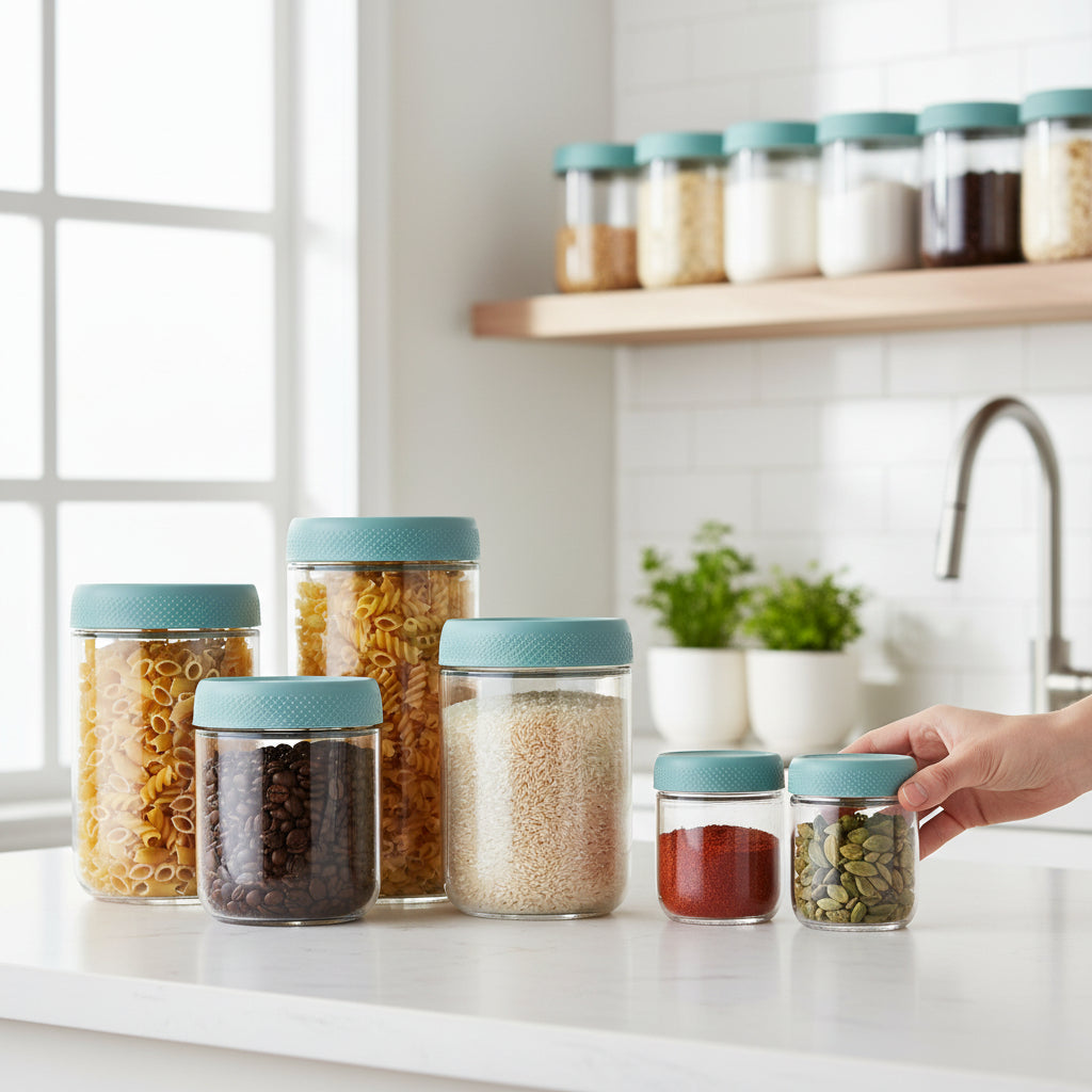 Airtight Stackable Kitchen Containers Set - Glass Food Storage Jars