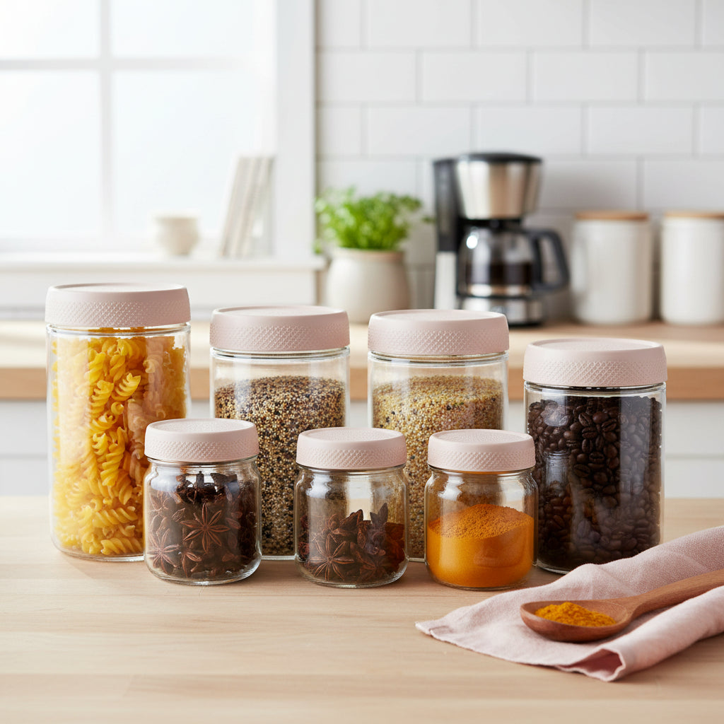 Airtight Stackable Kitchen Containers Set - Glass Food Storage Jars