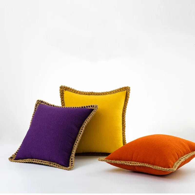 Colorful Decorative Cushion in Soft Cotton and Linen – French Style Throw Pillow for Sofa