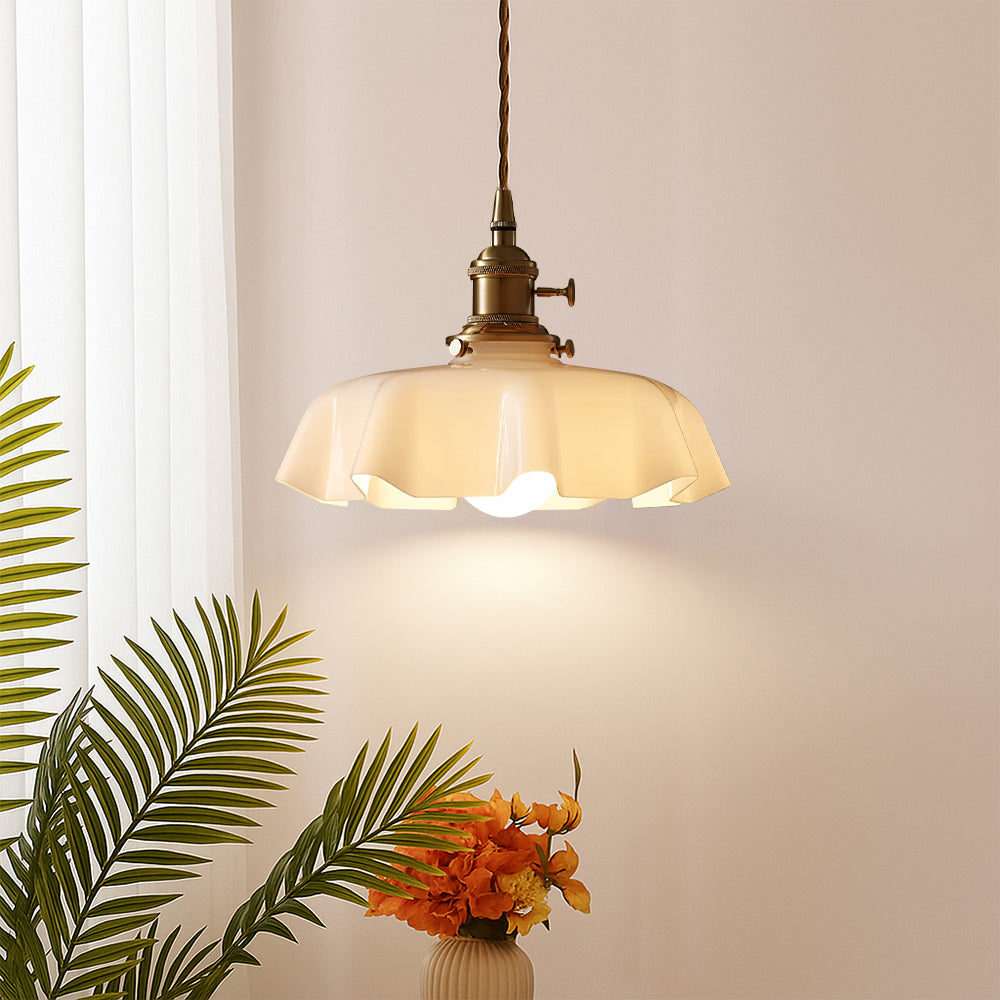 Scalloped Cream Glass Shade Pendant Light in French Design