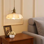 Scalloped Cream Glass Shade Pendant Light in French Design