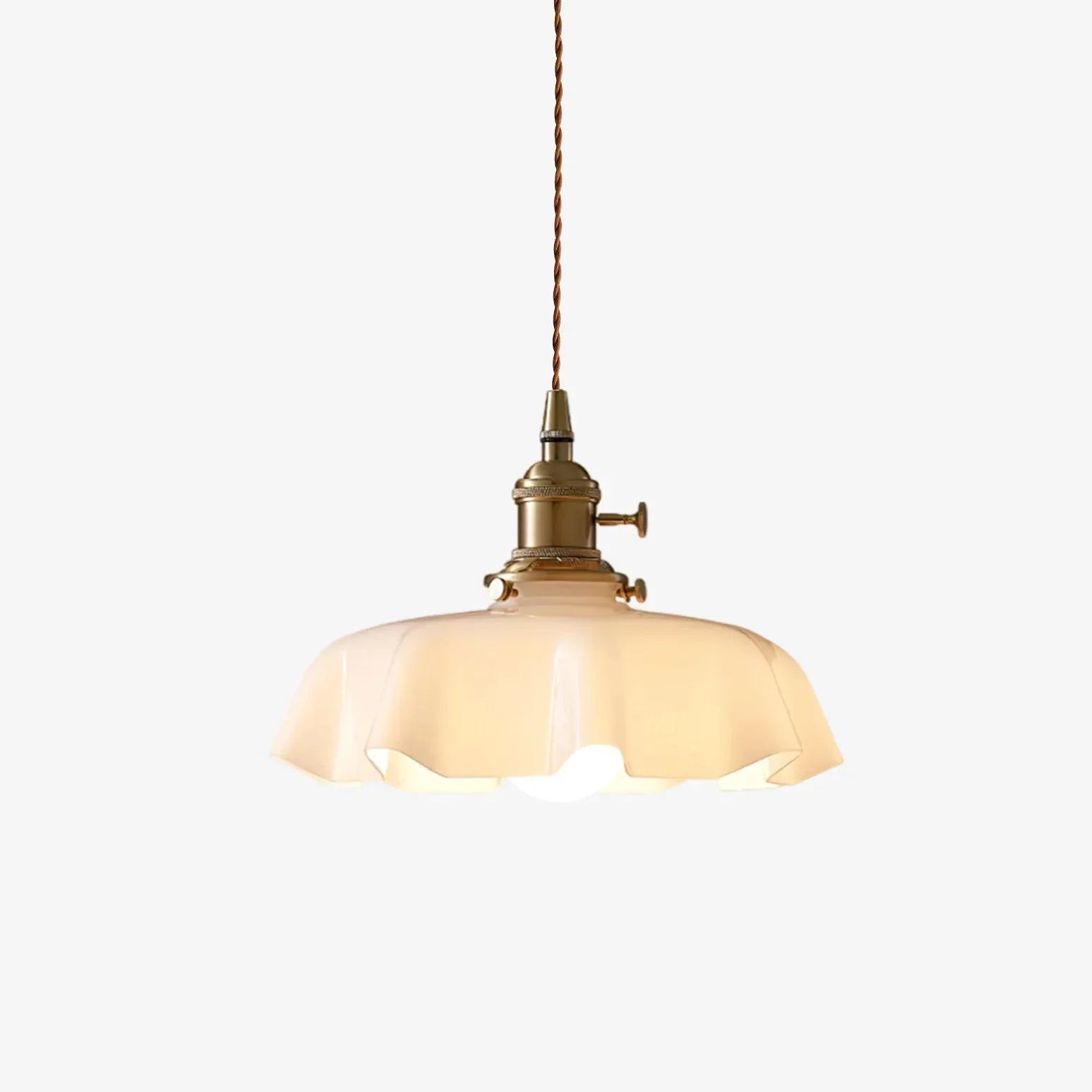 Scalloped Cream Glass Shade Pendant Light in French Design