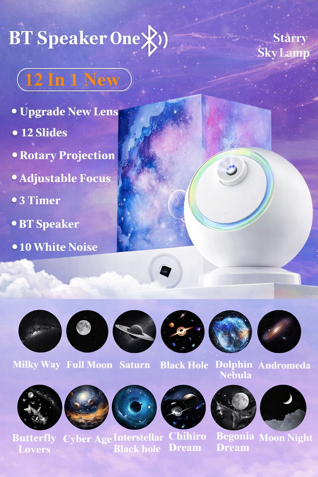Rotating LED Galaxy Nightlight Projector with Bluetooth Connectivity