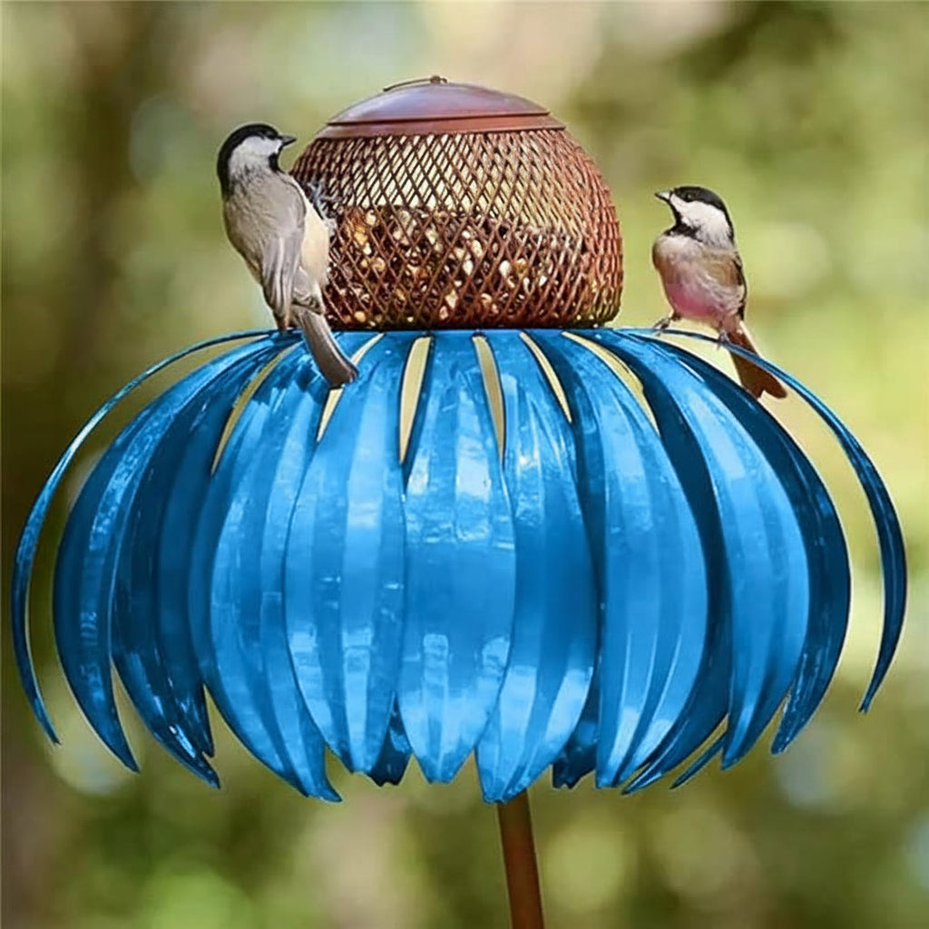 Outdoor Metal Hanging Bird Feeder - Sunflower Design Feeding Bowl