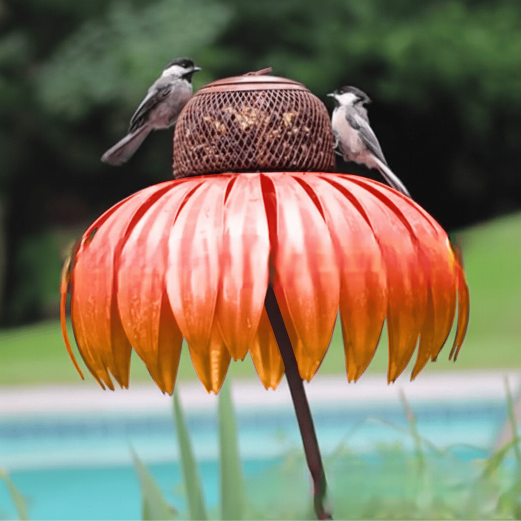Outdoor Metal Hanging Bird Feeder - Sunflower Design Feeding Bowl