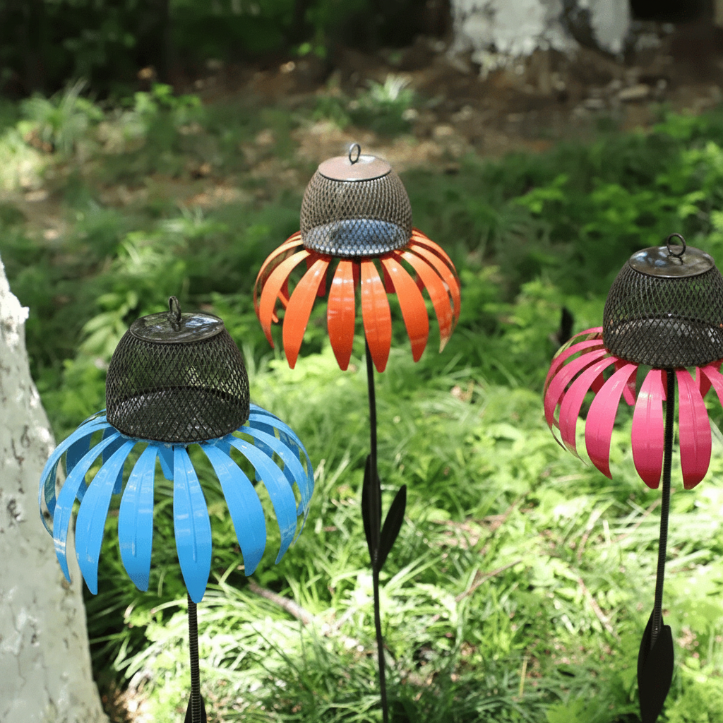 Outdoor Metal Hanging Bird Feeder - Sunflower Design Feeding Bowl