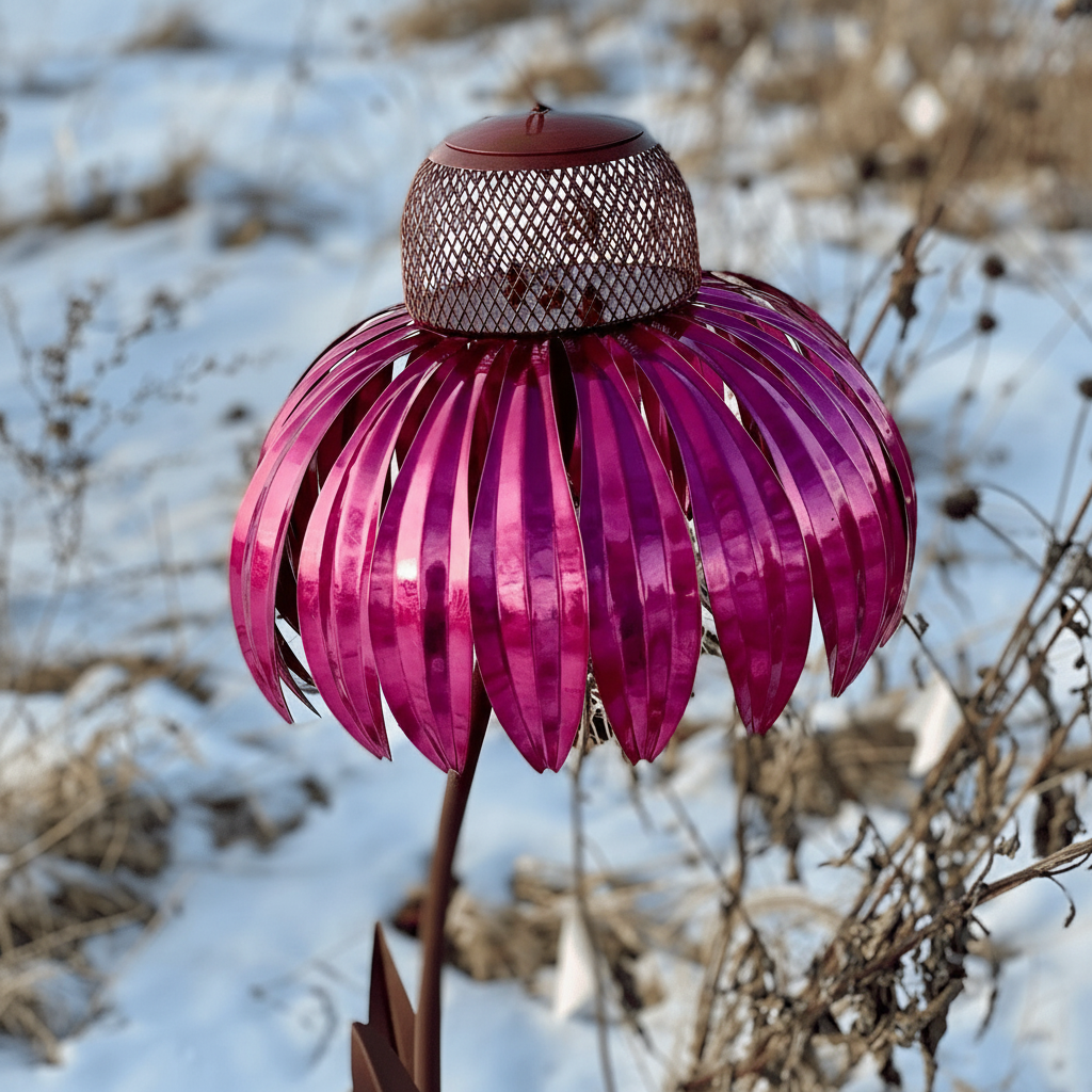 Outdoor Metal Hanging Bird Feeder - Sunflower Design Feeding Bowl