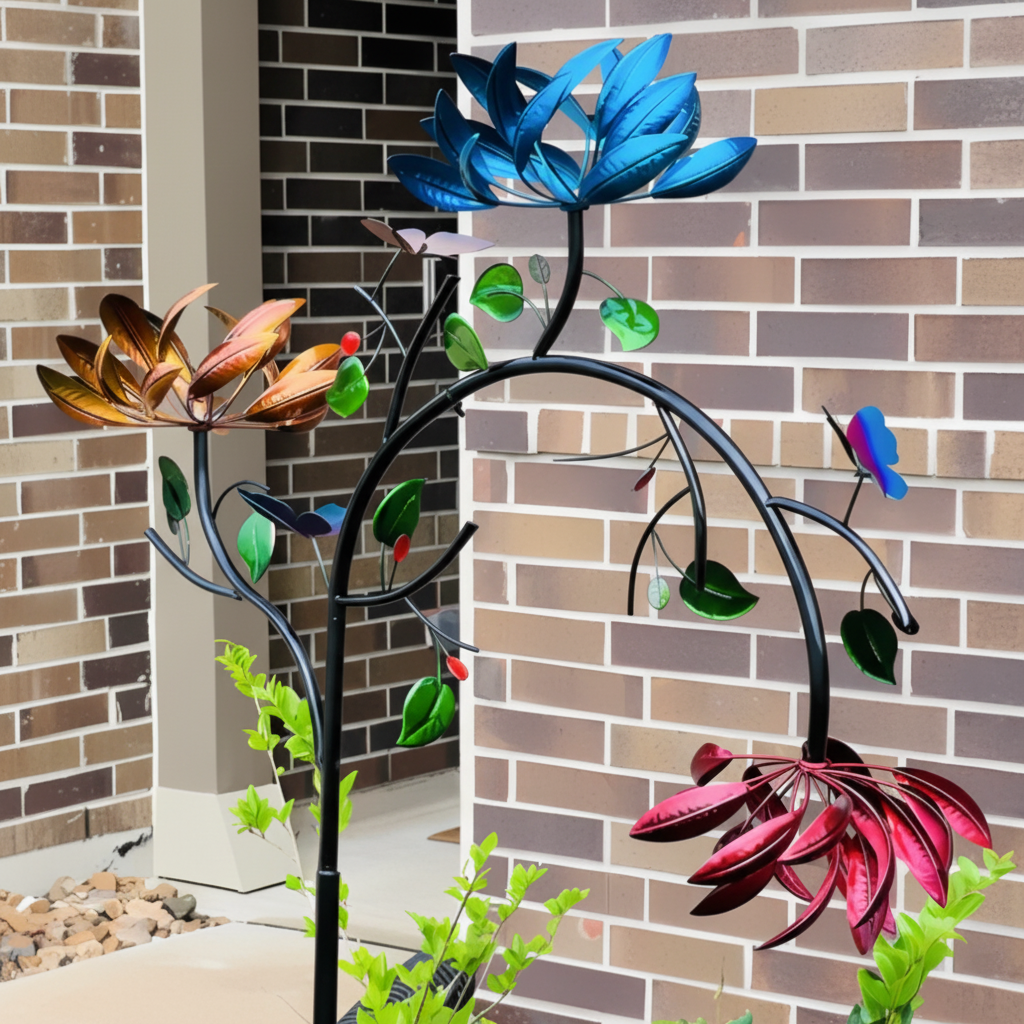 Colorful Butterfly Design Garden Spinner - Outdoor Wind Chime