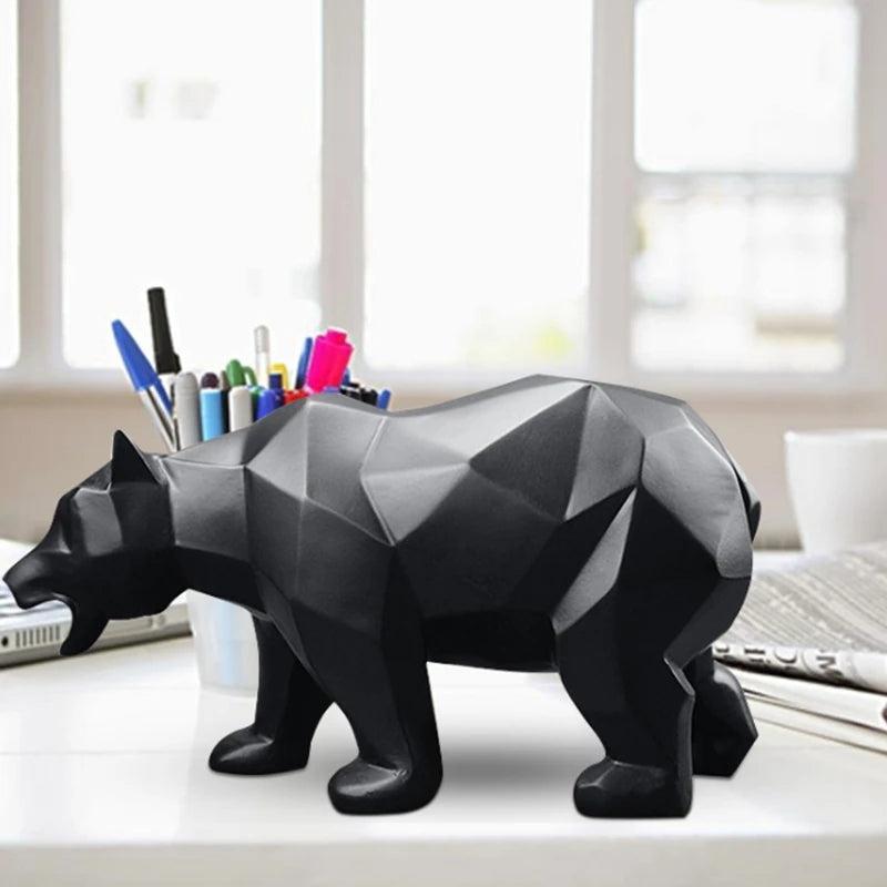 Sleek Black Bear Abstract Sculpture - Modern Home Accent