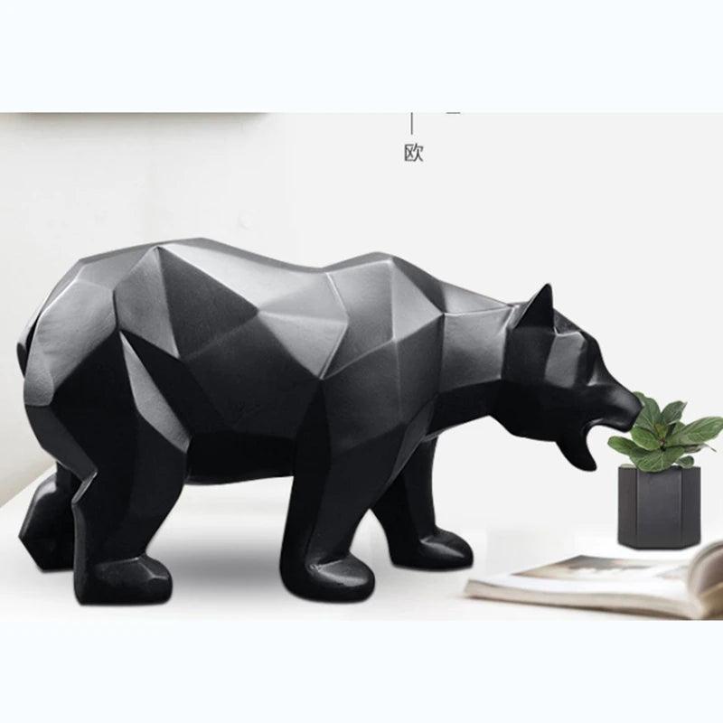 Sleek Black Bear Abstract Sculpture - Modern Home Accent