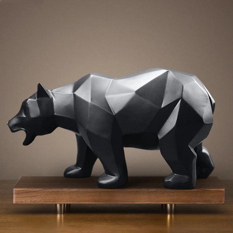 Sleek Black Bear Abstract Sculpture - Modern Home Accent