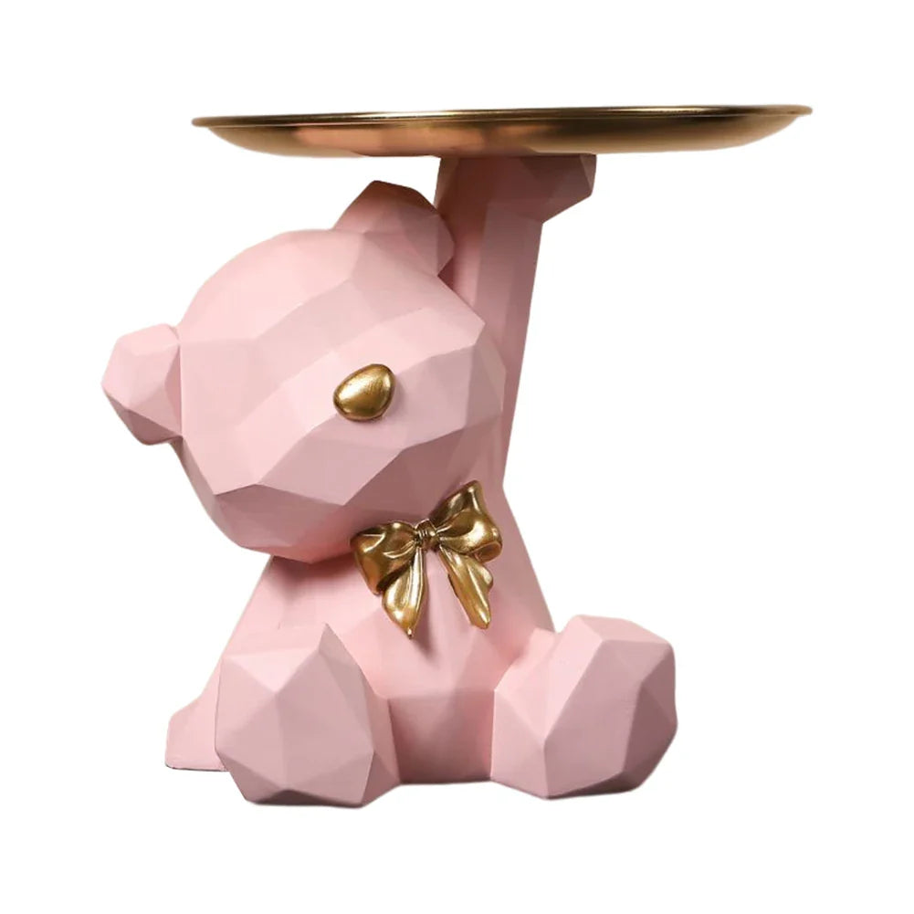 Decorative Bear Figure and Key Holder in Geometric Resin – Home Organizer