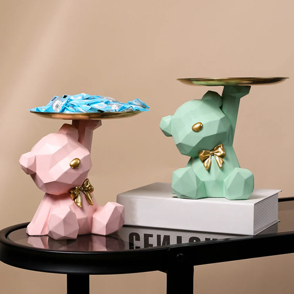 Decorative Bear Figure and Key Holder in Geometric Resin – Home Organizer