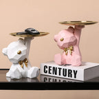 Decorative Bear Figure and Key Holder in Geometric Resin – Home Organizer