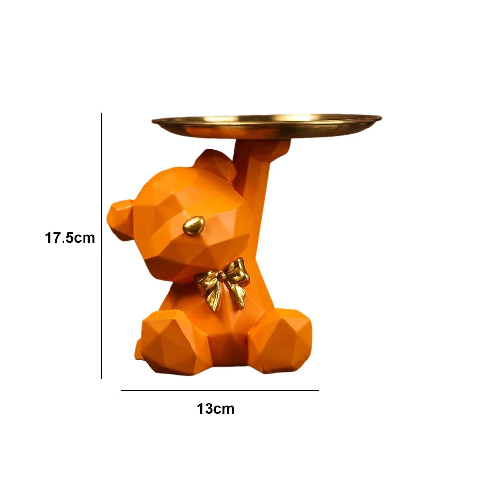 Decorative Bear Figure and Key Holder in Geometric Resin – Home Organizer
