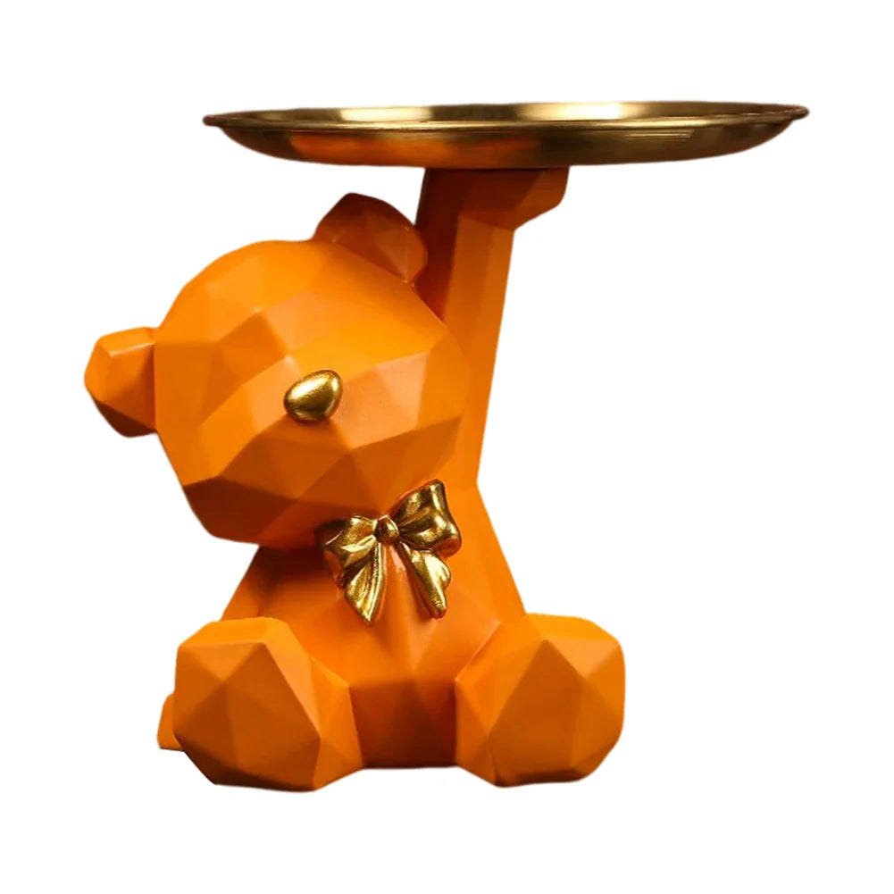 Decorative Bear Figure and Key Holder in Geometric Resin – Home Organizer
