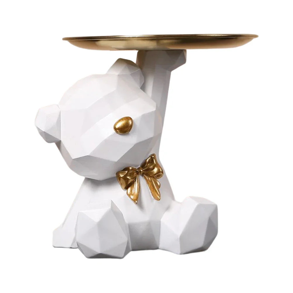 Decorative Bear Figure and Key Holder in Geometric Resin – Home Organizer