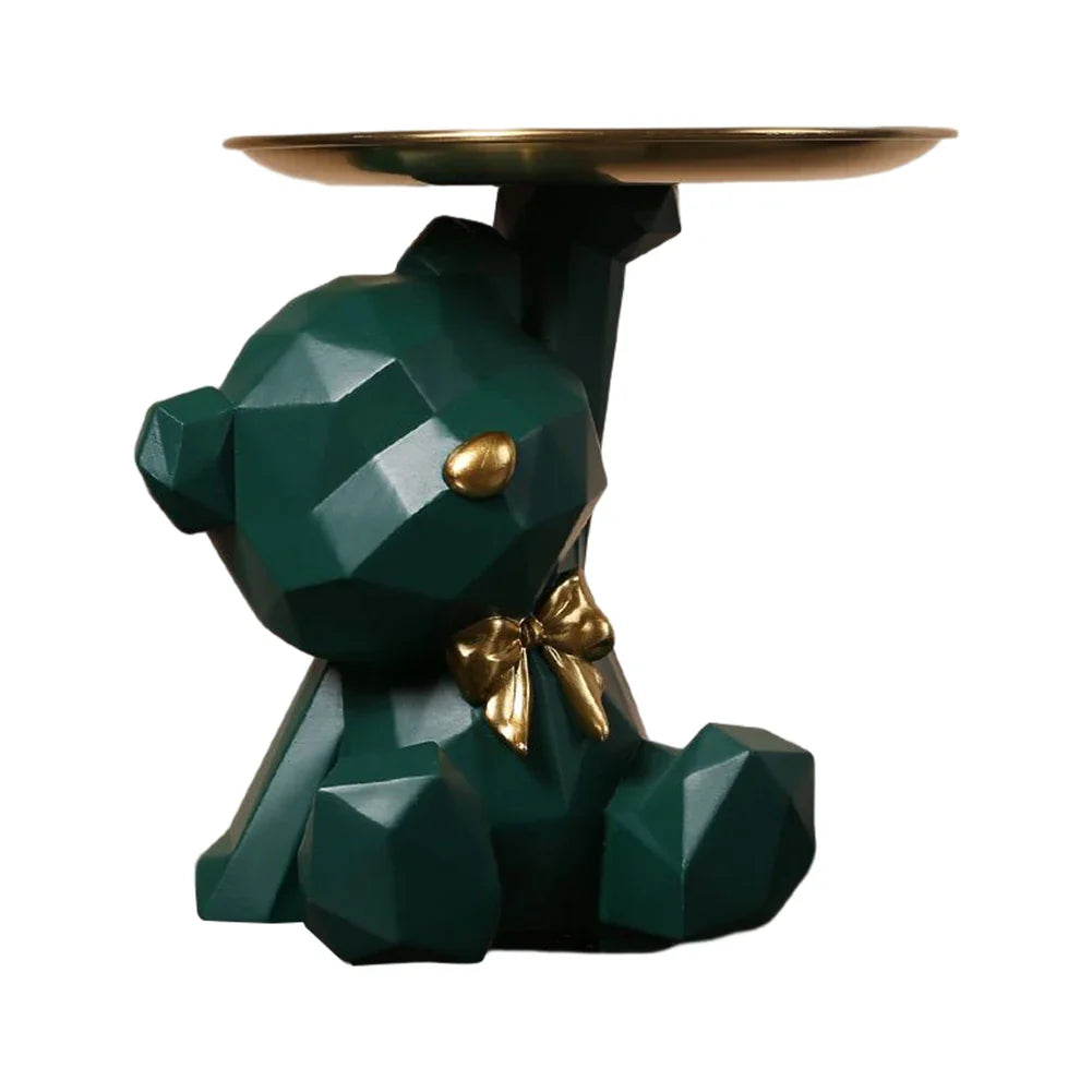 Decorative Bear Figure and Key Holder in Geometric Resin – Home Organizer