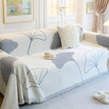 Chenille Sofa Cover with Ginkgo Leaf Design