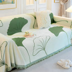 Chenille Sofa Cover with Ginkgo Leaf Design