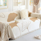 Chenille Sofa Cover with Ginkgo Leaf Design