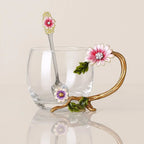 Elegance Crystal Tea Cup with Floral Enamel Design