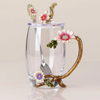 Elegance Crystal Tea Cup with Floral Enamel Design