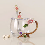 Elegance Crystal Tea Cup with Floral Enamel Design