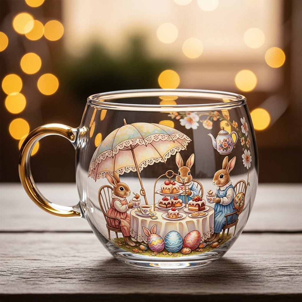 Festive Winter Motif Glass Mug for Hot Drinks - Christmas Design
