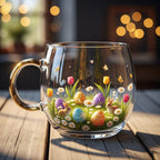 Festive Winter Motif Glass Mug for Hot Drinks - Christmas Design