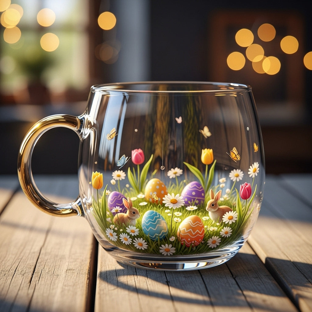 Festive Winter Motif Glass Mug for Hot Drinks - Christmas Design