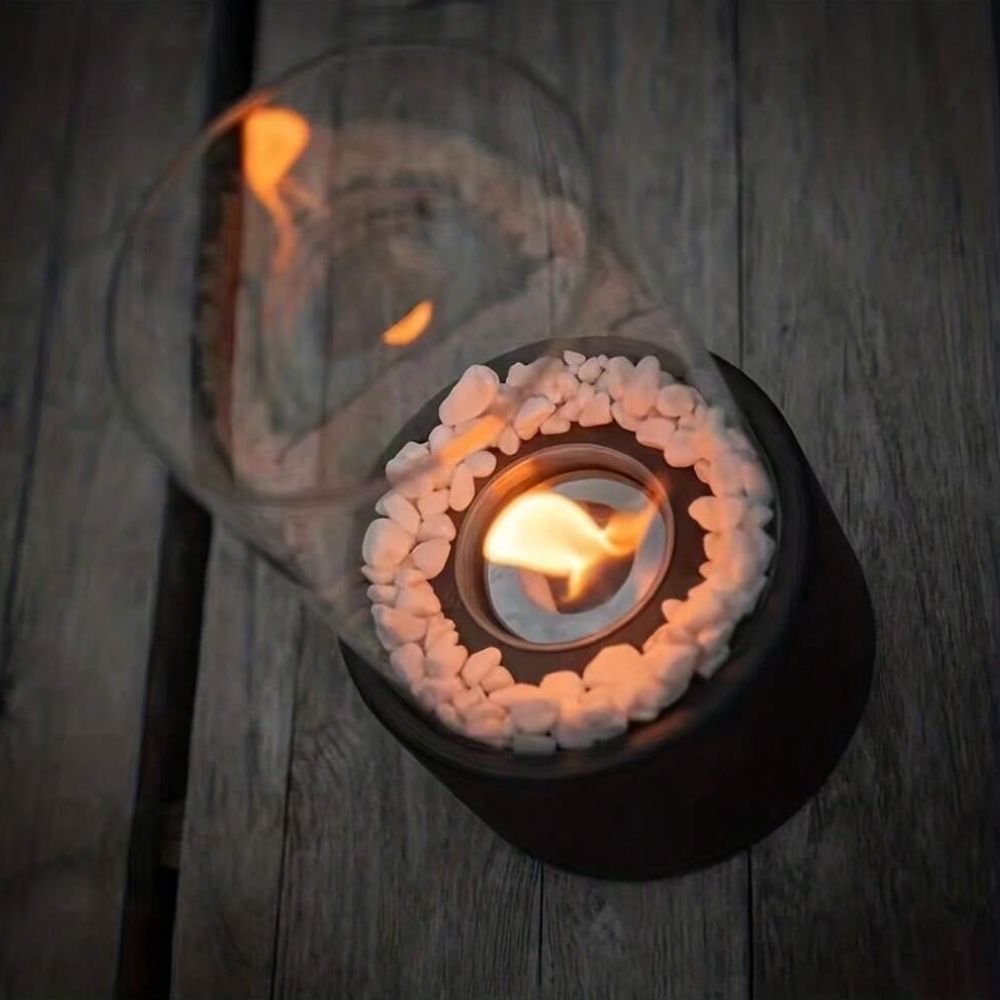Glass Cylinder Bioethanol Fireplace for Tabletop with Metal Base