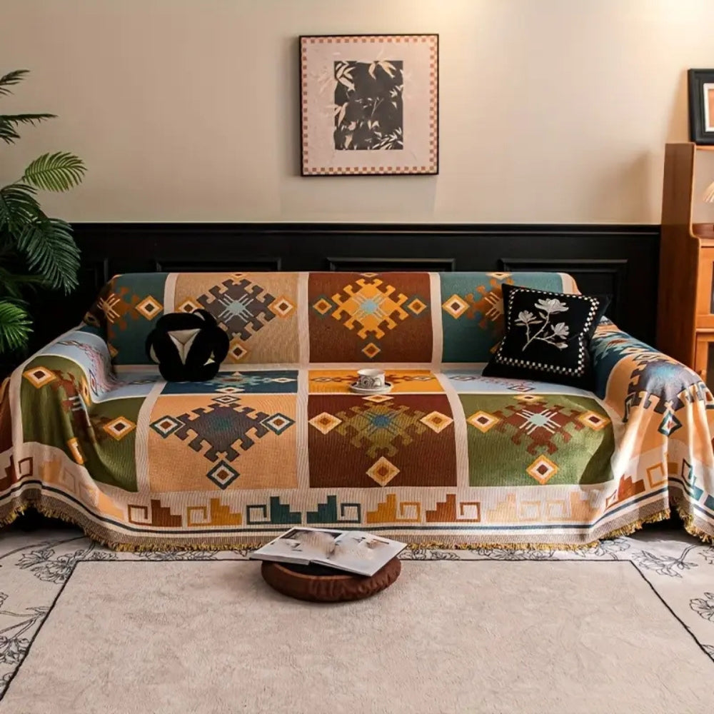 Kilim Patchwork Throw Sofa Cover with Anti-Slip Features