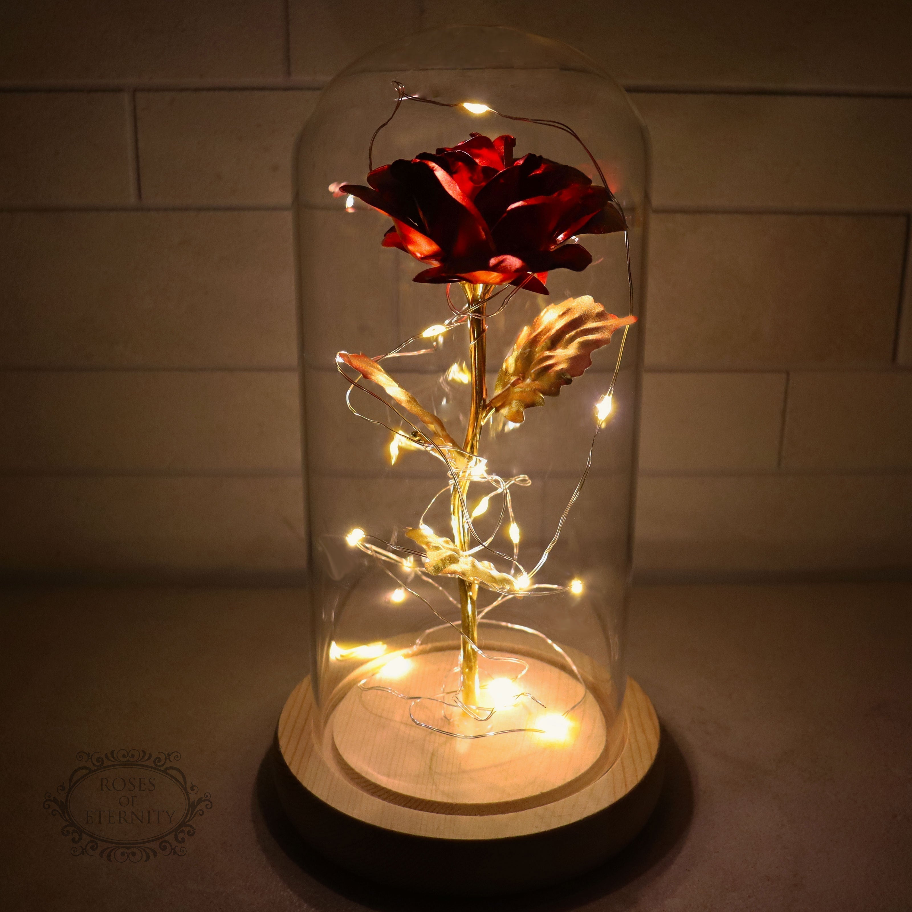 LED Table Lamp with Glass Dome and Rose Design