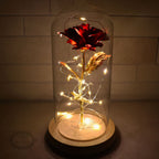 LED Table Lamp with Glass Dome and Rose Design